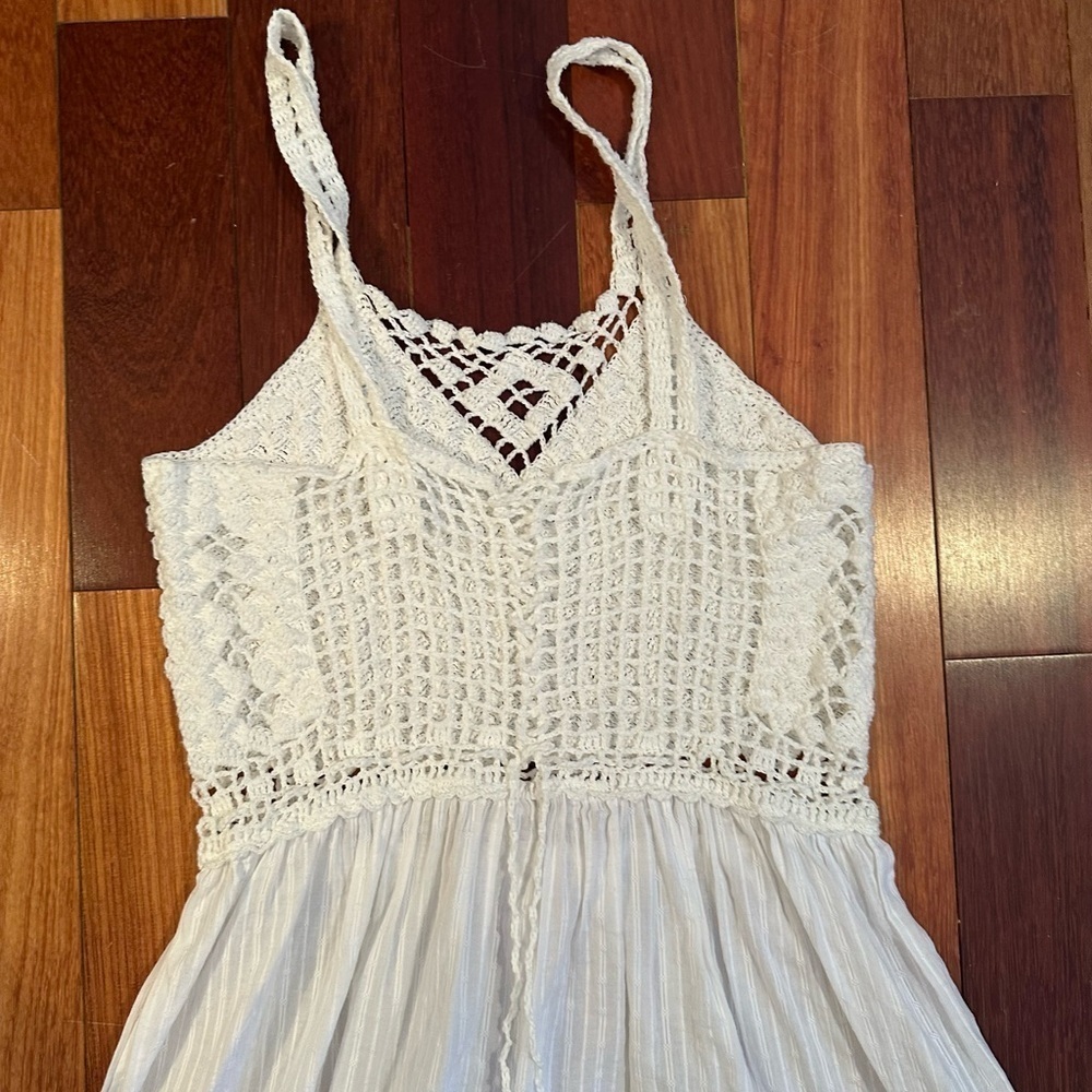 NO BRAND | White woven knit linen swim cover up dress size o/s - Picture 5 of 6